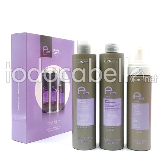 Eva Professional Pack E-Line Curly (Champú 300ml + Acondicionador 300ml + Ultra Rizzi Mouse 200ml)